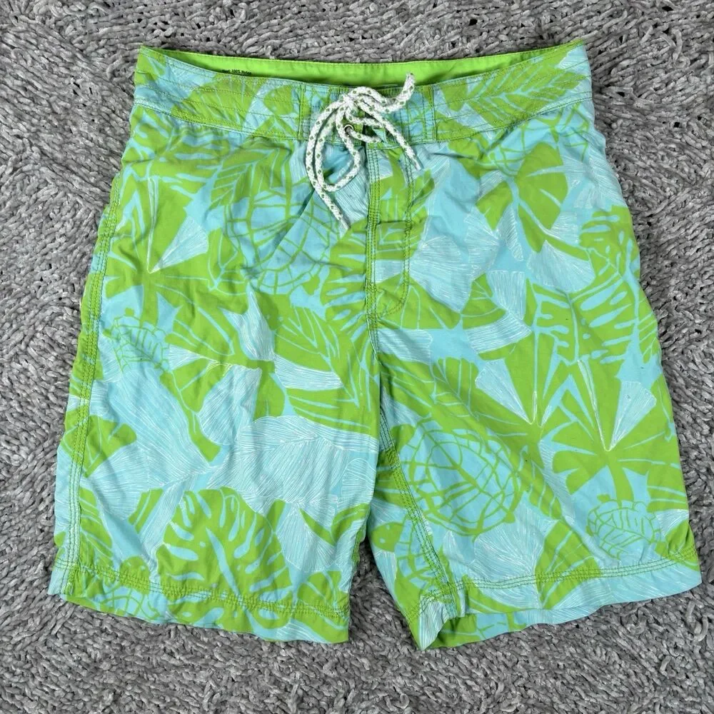 Lilly Pulitzer Surfer Trunk Board Shorts Mens 30 Floral Blue Green Summer Beach